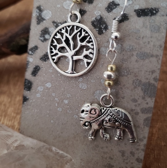 Mismatched Boho Tribal Elephant Tree of Life earrings ~Lucky~Bohemian Jewelry - Picture 9 of 11